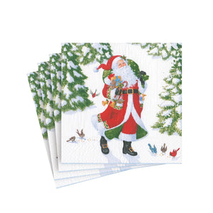 Caspari Woodland Santa Cocktail Napkins, Set of 20