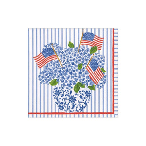 Caspari Flags and Hydrangeas Cocktail Napkins, Set of 20