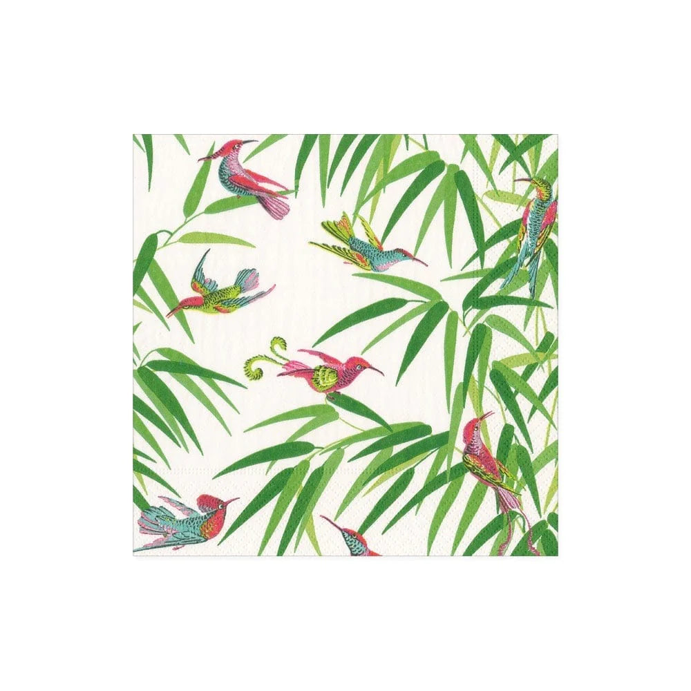 Caspari Birds in Paradise White Cocktail Napkins, Set of 20