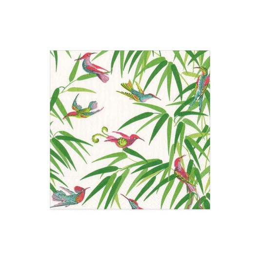 Caspari Birds in Paradise White Cocktail Napkins, Set of 20