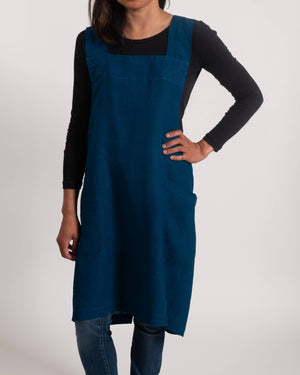 KAF Home Firenze Stone Washed Linen Cross Back Smock Apron, Navy