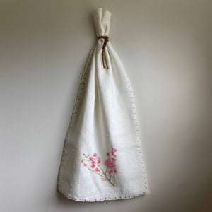 Cherry Blossom White Linen Table Runner