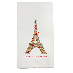 Eiffel with Red Hearts Dishtowel