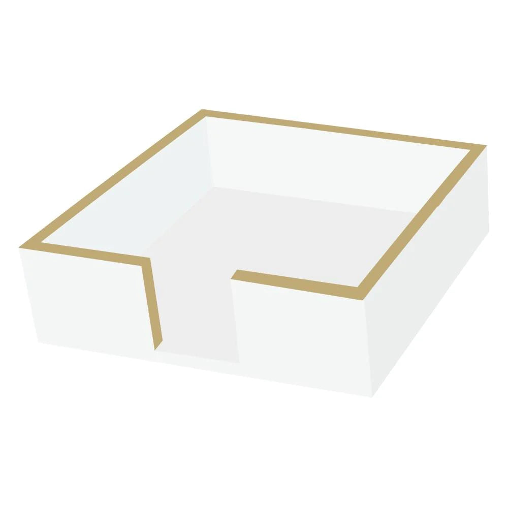 Wood Beverage Napkin Holder, White and Gold