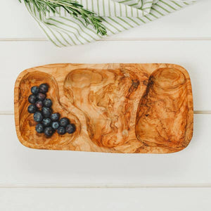 Olive Wood 3 Compartment Appetizer Serving Tray