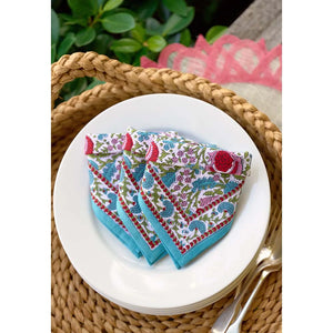 Pomegranate Bohemian Floral Turquoise & Cranberry Napkin - 4 PC