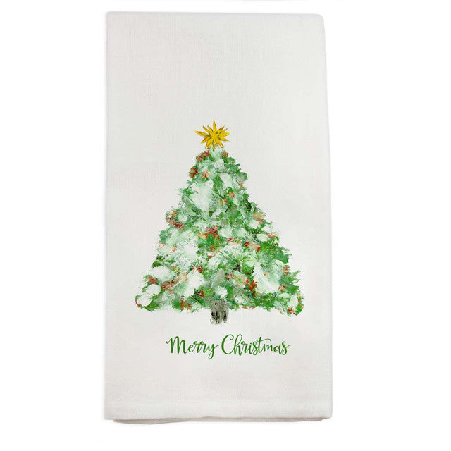 Green Tree with Red Lights Dishtowel