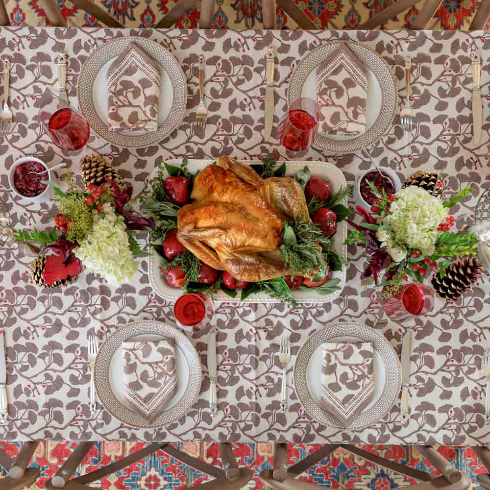Pomegranate Ginkgo Taupe Tablecloth