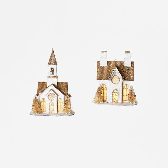 Gold/White Church Ornament