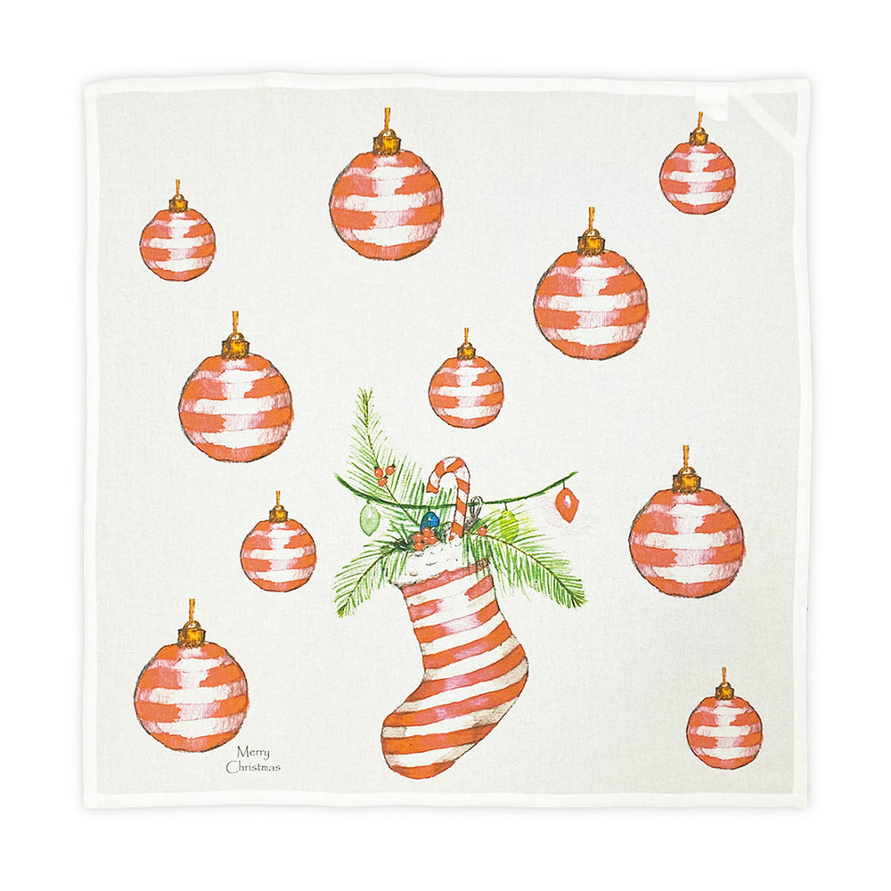 Red Stripe Ornament Dishtowel