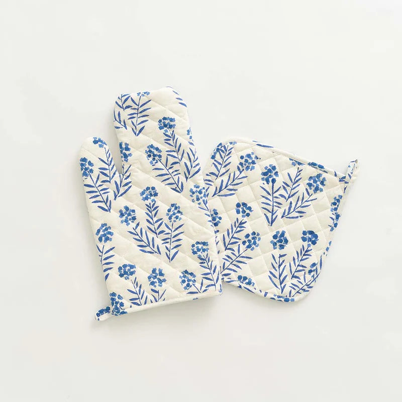 Pomegranate Phlox Blue Oven Mitt Sets