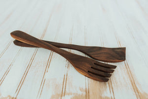 Walnut Salad Servers with Bee's Oil Finish - 14"