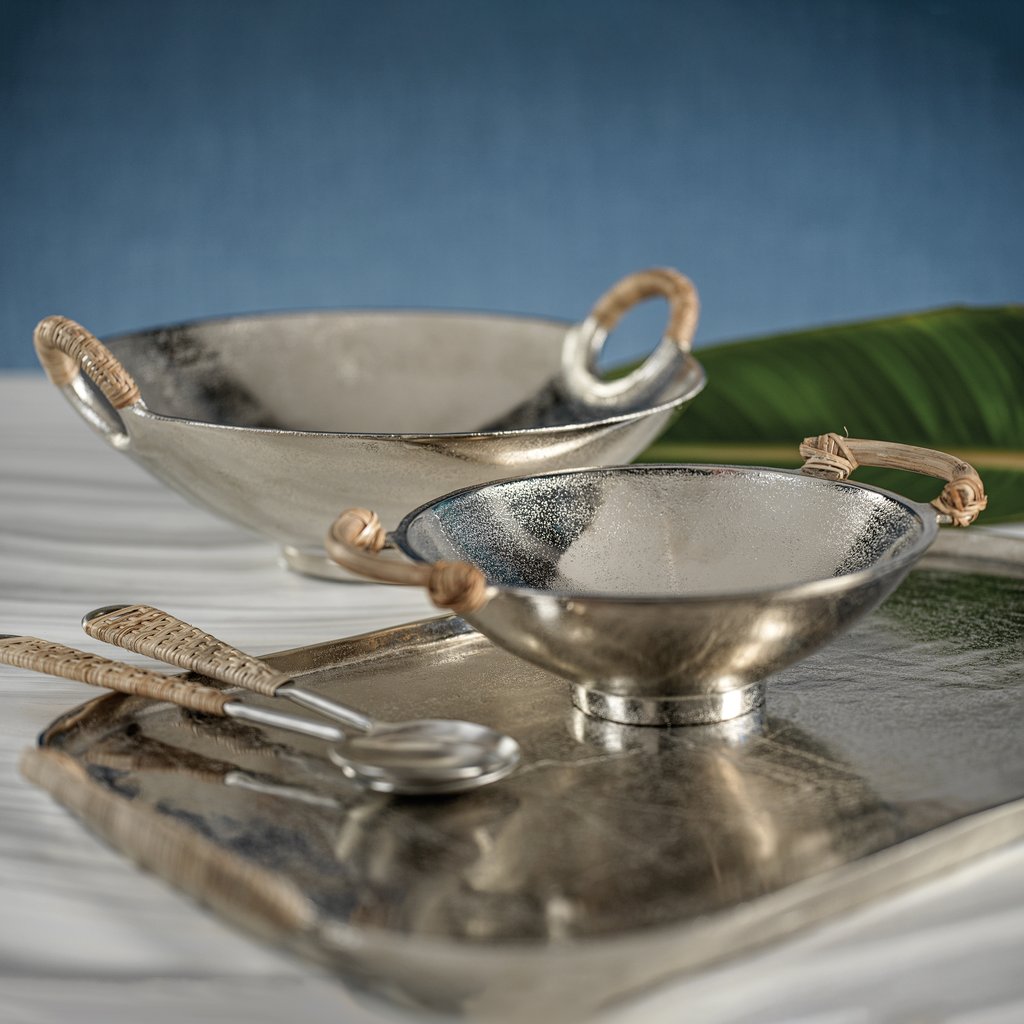 Mendocino Aluminum Bowl with Rattan Wrapped Handles