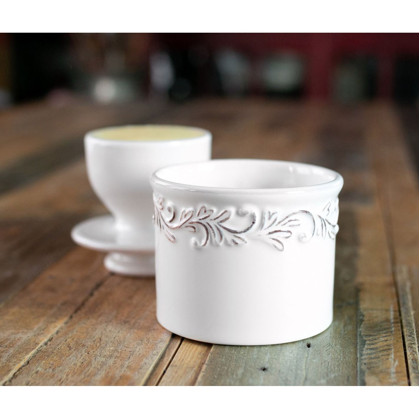 Butter Bell Crock Antique White Linen