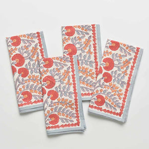 Pomegranate Cactus Flower Ivory Napkin - 4 PC