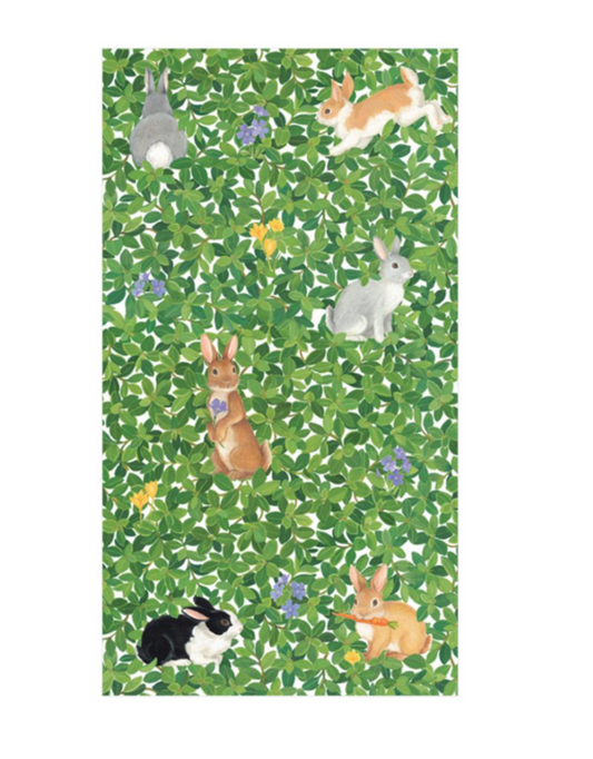Caspari Bunnies and Boxwood Towel Guest Towel Napkins, Set of 15