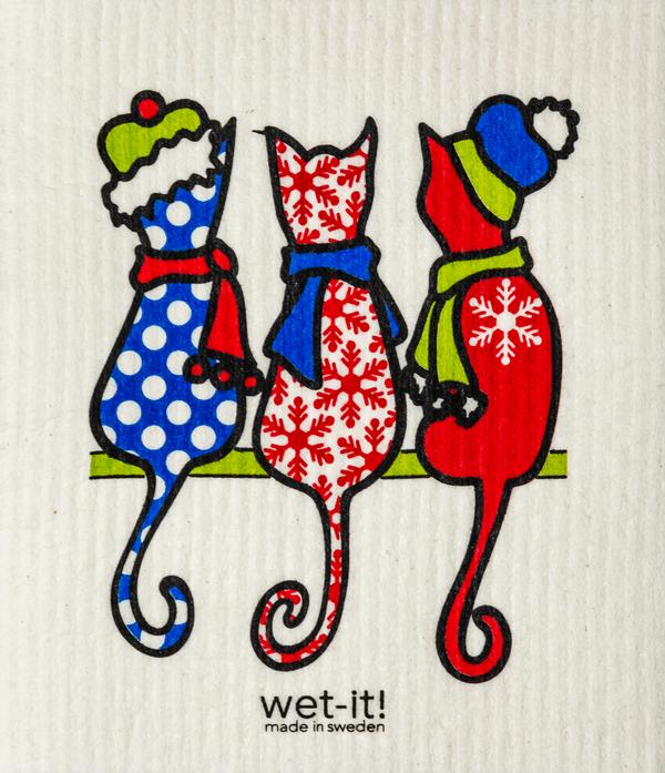 Wet it Cold Cats Swedish Dishcloth