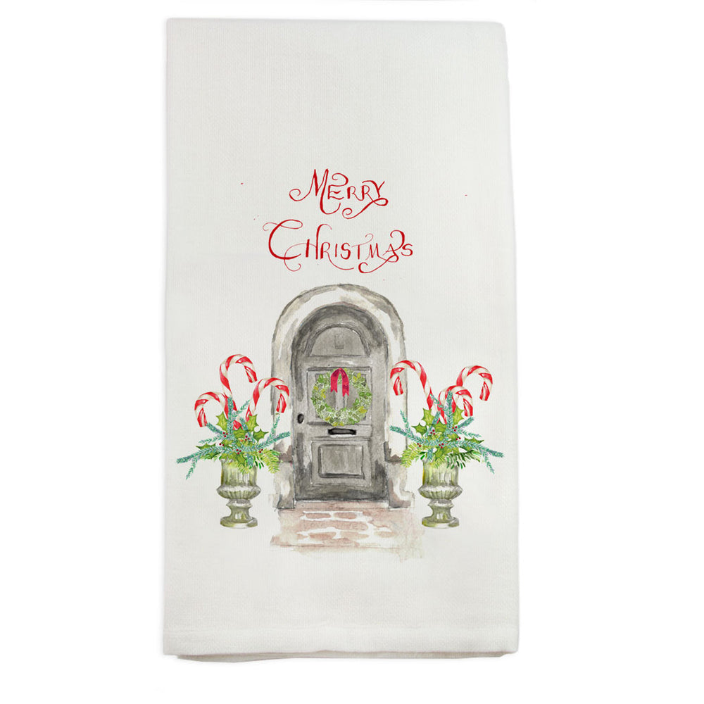 Grey Door with Candy Canes Dishtowel