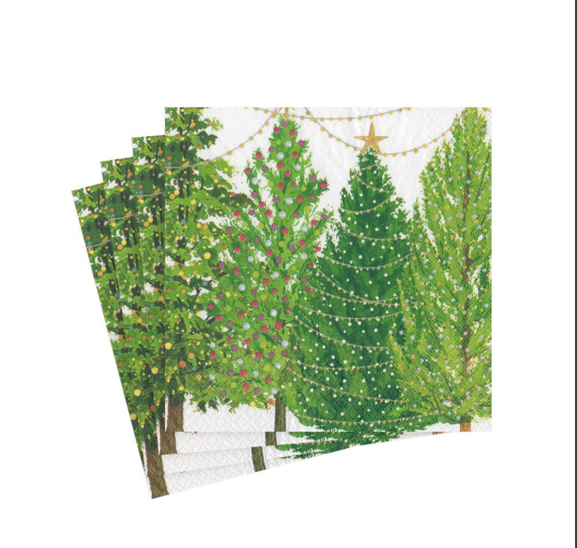 Caspari Christmas Trees with Lights Cocktail Napkins, Set of 20