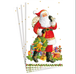 Caspari Jolly St. Nick Guest Towel Napkins, Set of 15