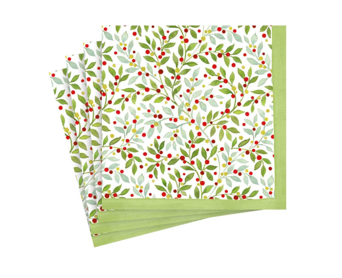 Caspari Twining Greenery Cocktail Napkins, Set of 20
