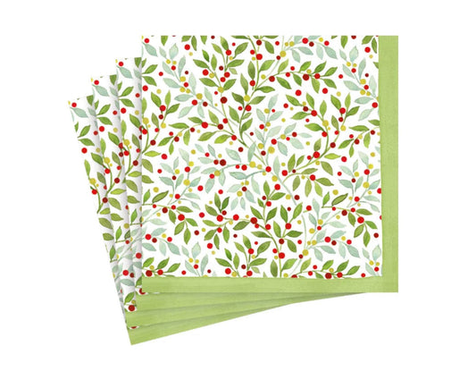 Caspari Twining Greenery Cocktail Napkins, Set of 20