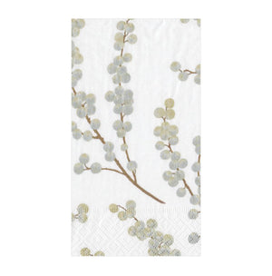 Caspari Berry Branches White/Silver Guest Towel Napkins, Set of 15