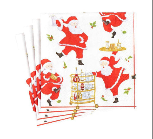 Caspari Cocktails with Santas Cocktail Napkins, Set of 20