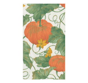 Caspari Heirloom Pumpkins Ivory/Orange Guest Towel Napkins, Set of 15