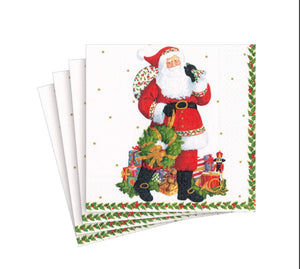 Caspari Jolly St. Nick Cocktail Napkins, Set of 20