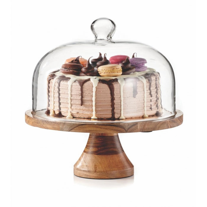 Wood Cake Stand with Dome