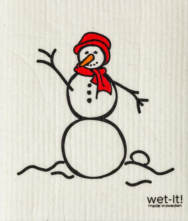 Wet it Snowman Red Swedish Dishcloth