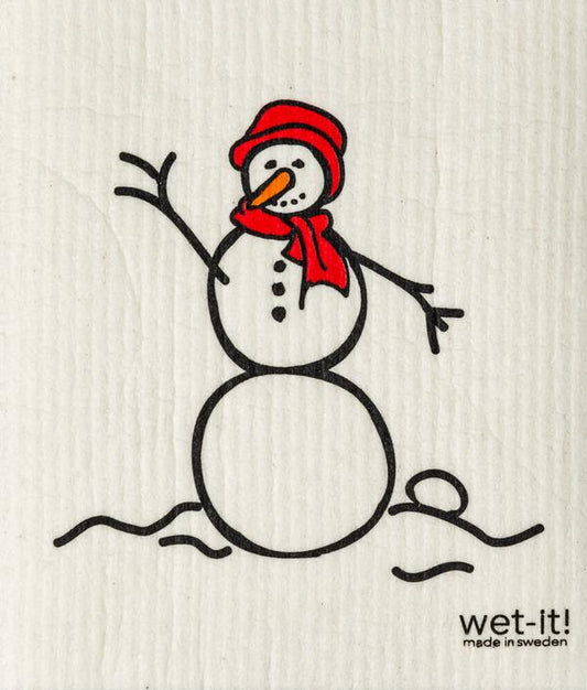 Wet it Snowman Red Swedish Dishcloth